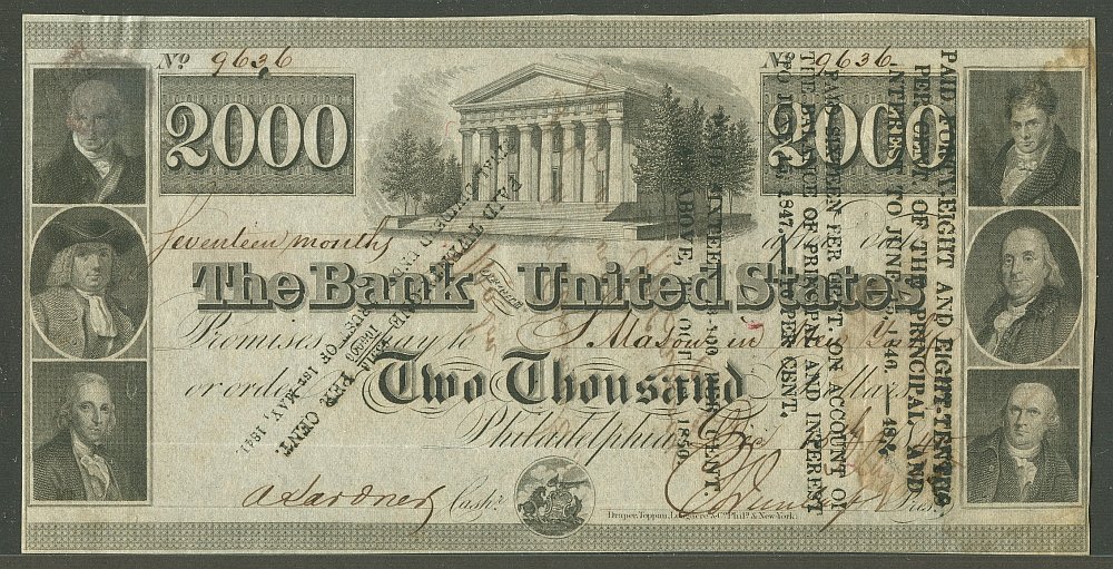Third Bank of the United States Dec. 15th 1840 $2000 Serial No. 9636